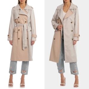 NWT Avec Les Filles Combo Plaid Double Breasted Trench Coat Size LARGE